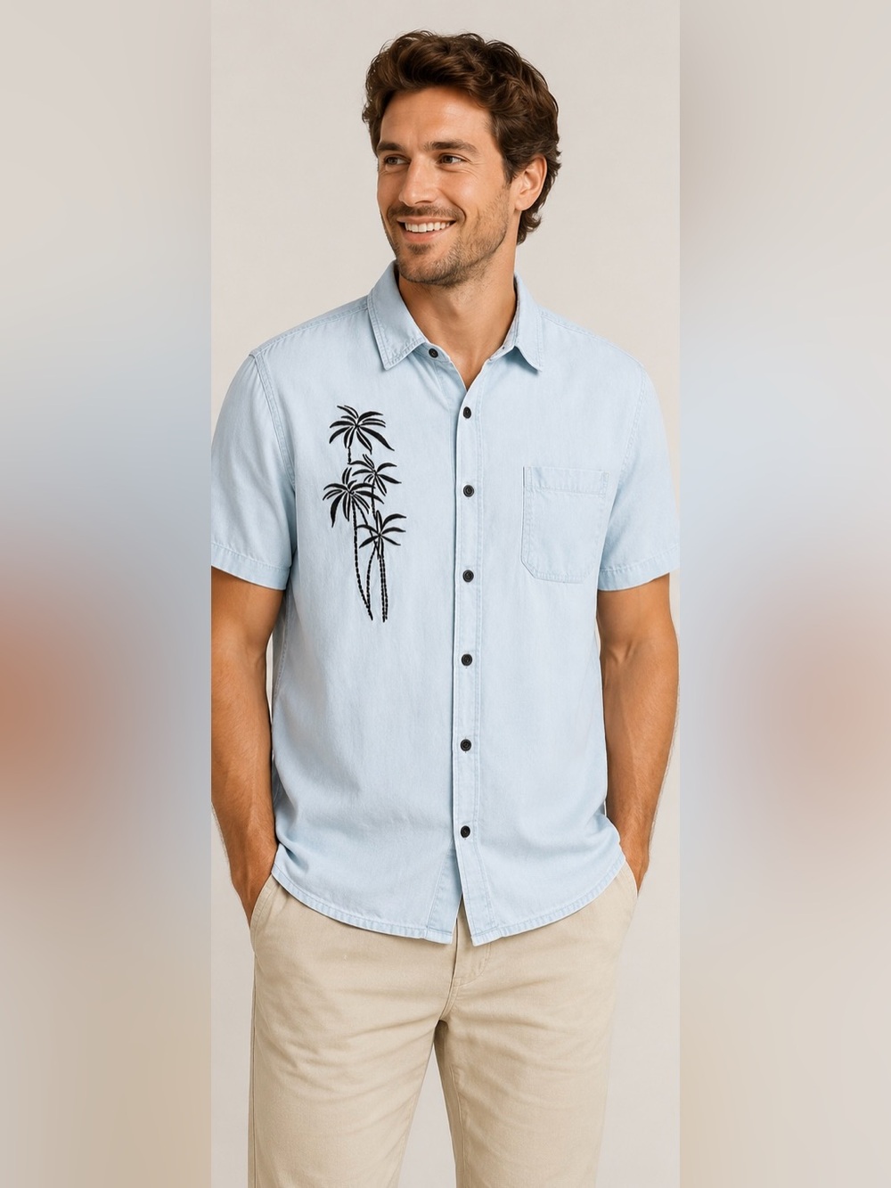 Cotton Collection Light Blue Button-Up T-Shirt